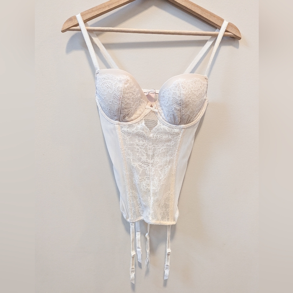 Victoria's Secret Sheer Ivory Lace Corset Bustier Bridal Coquette - Picture 1 of 13